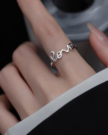 Sterling Silver Simple Love Script Ring Thin Band Promise Ring