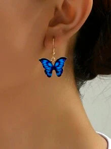 Gold Plated Pink & Blue Butter Fly Drop Earrings