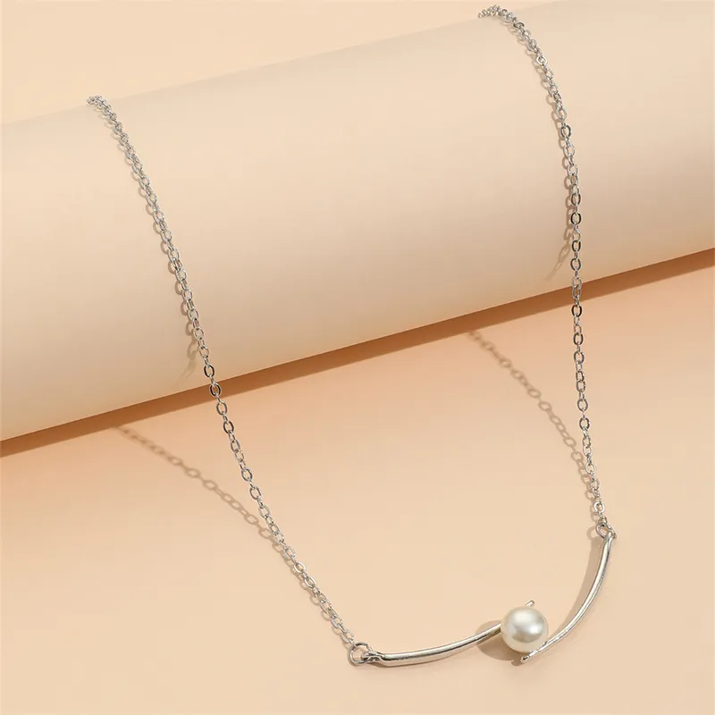 925 Sterling Silver Simple Freshwater Pearl Decor Two Strips Pendant Necklace