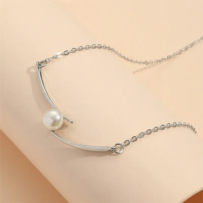 925 Sterling Silver Simple Freshwater Pearl Decor Two Strips Pendant Necklace