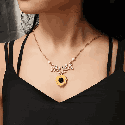 Sunflower and Leaf Branch Necklace | 18k Gold Plated