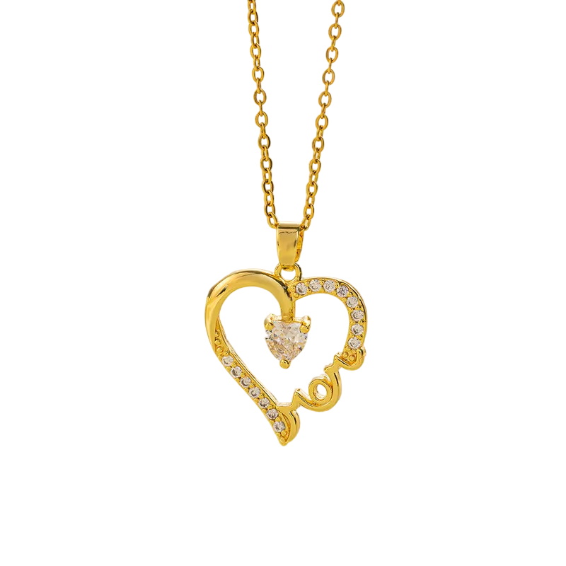 Solitaire Heart Pendant with Link Chain | 18k gold plated