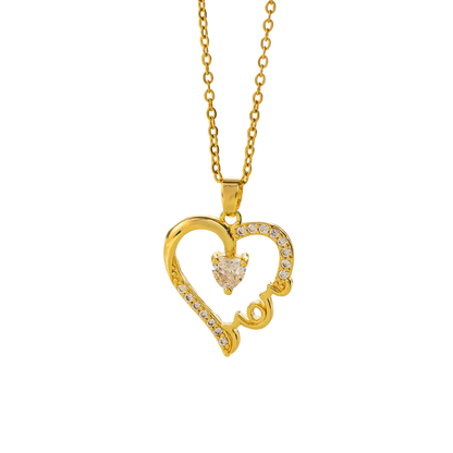 Solitaire Heart Pendant with Link Chain | 18k gold plated