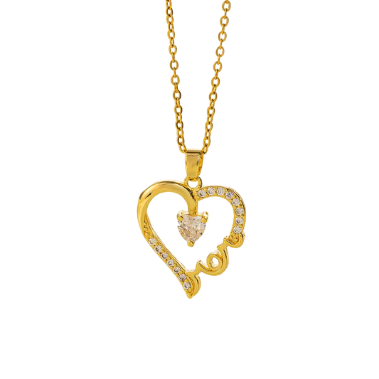 Solitaire Heart Pendant with Link Chain | 18k gold plated