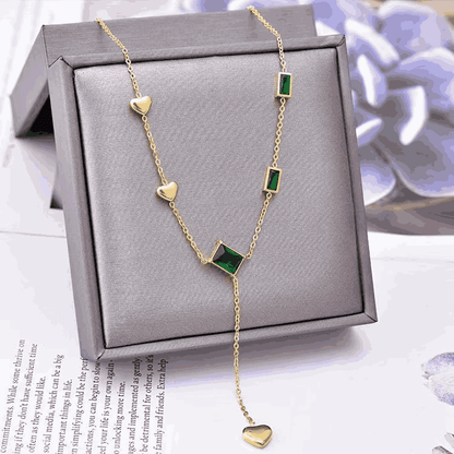 Heart and Green square emerald pendant chain | 18K Gold plated |  Stainless steel