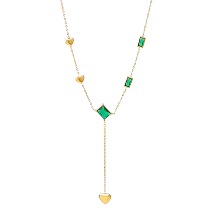 Heart and Green square emerald pendant chain | 18K Gold plated |  Stainless steel