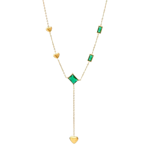 Heart and Green square emerald pendant chain | 18K Gold plated |  Stainless steel