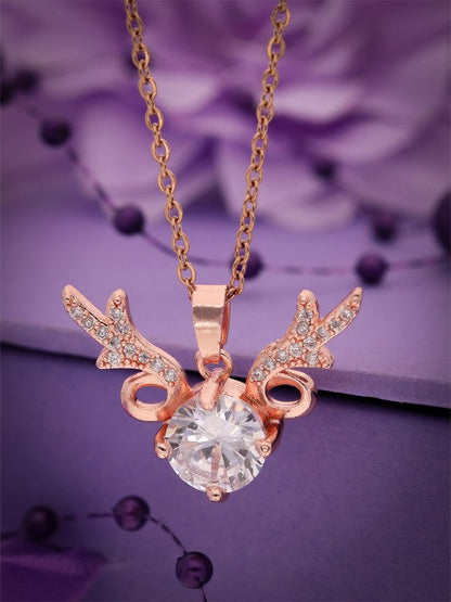 Rose Gold Plated CZ Studded Pendant With Chain