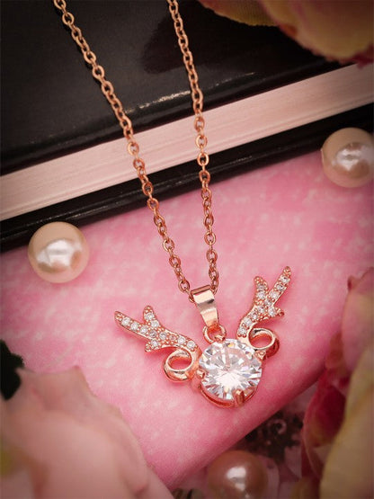 Rose Gold Plated CZ Studded Pendant With Chain