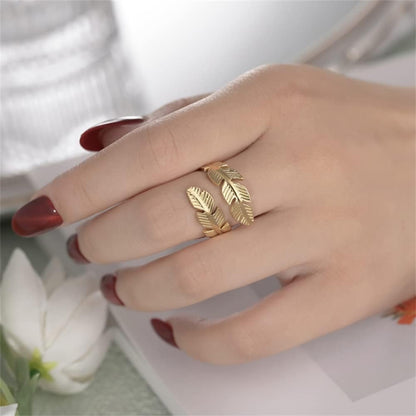 Sira 18KT Gold-Plated Stainless Steel Leaf Motif Ring