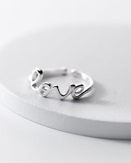 Sterling Silver Simple Love Script Ring Thin Band Promise Ring