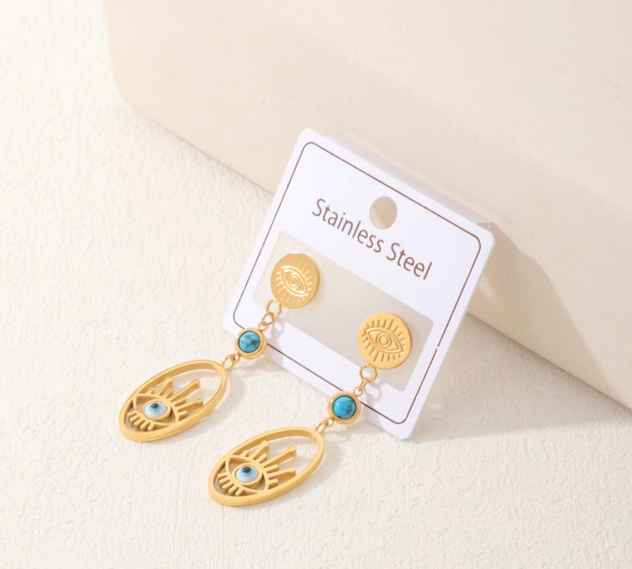 Gold-Plated Evil Eye Drop Earrings