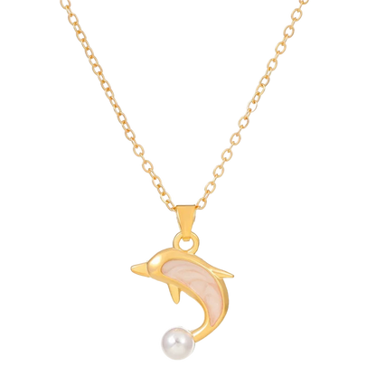 Dolphin Pendant Necklace Light Luxury Inlaid | Gold Plated