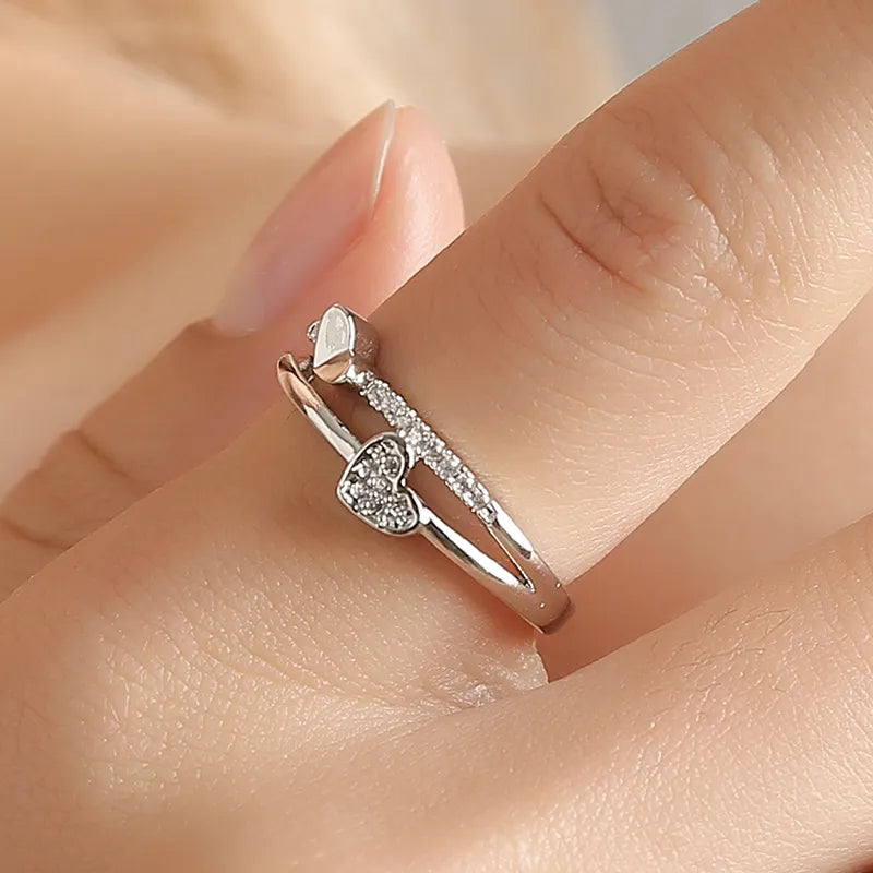 Dual Layered Silver Heart Ring | 925 Sterling Silver