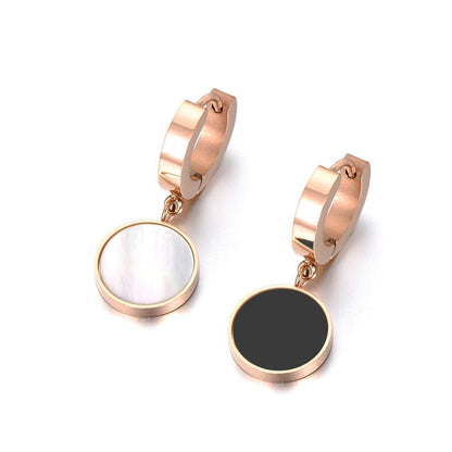 Stainless Steel White Shell & Black Acrylic Hoop Earrings For Women