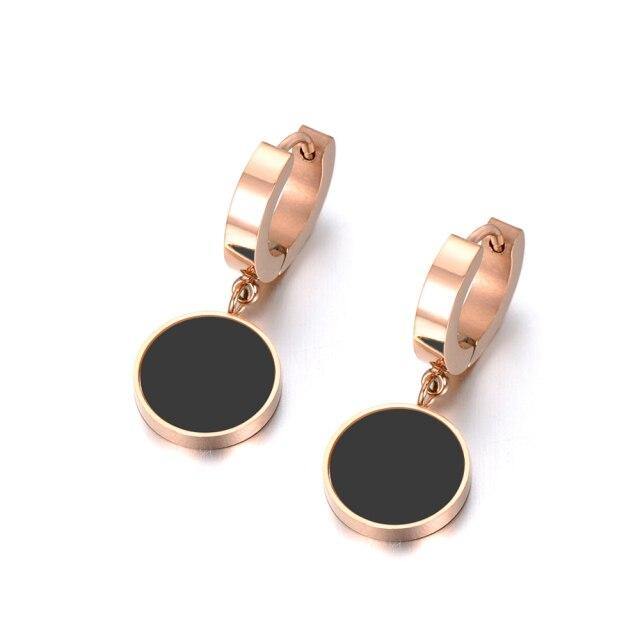 Stainless Steel White Shell & Black Acrylic Hoop Earrings For Women