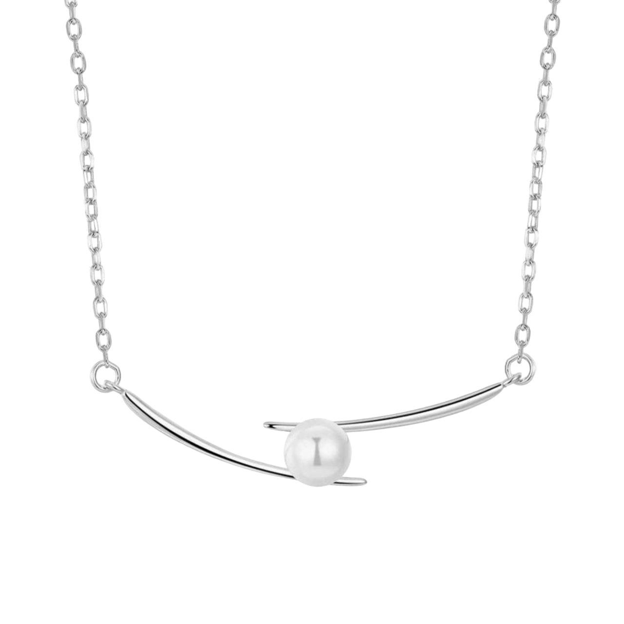 925 Sterling Silver Simple Freshwater Pearl Decor Two Strips Pendant Necklace